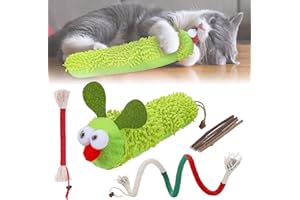 STARVORTEX Juguetes Para Gatos con 1 Juguete de Oruga 2 Cuerdas para La Dentición y 5 Palitos de Hierba Gatera, Juguetes Interactivos para Gatos Contienen Catnip, Juguete Interactivo Gato para Cansarlos