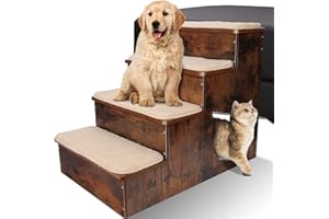 Zvonema Scala per cani a 4 gradini,scaletta per gatti in legno, per cani e gatti di grandi dimensioni, scala per animali domestici, per auto, letto, divano, con tappetino antiscivolo, fino a 80 kg