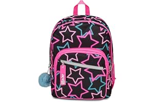 SEVEN SJ Ever Zaino Scuola Doppio Scomparto, Nero e Rosa, StarShaped Girl, Con Tasca Porta Borraccia, Zaino Scuola Elementare, Zaino Bambina