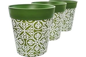 Hum Flowerpots, 22 cm, Lot de 3, Divers Motifs, Coloris et Tailles, Pots de Fleurs en Plastique Intérieur/Extérieur Vert Maroc