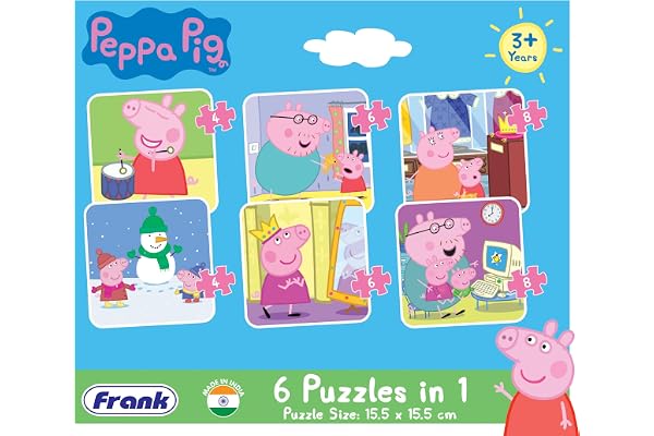 Frank Peppa Pig - Set of 6 Jigsaw Puzzles for Kids Above 3, 4, 5 Years Fun, Challenging & Educational Brain Booster Puzzle Games for Focus, Memory & Learning for Kids and Toddlers