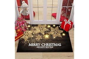 Gleemix Fußmatte Weihnachten Schneeflocke, Türmatte rutschfest Waschbar, Weihnachts Fussmatte Innen und Außen, Rote und Gold Farbgebung Weihnachts Fußmatte Winter, 50x80 cm