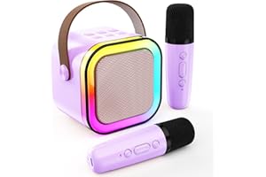 Singingmate Mini Bluetooth Karaoke Machine, 2024 Toy Karaoke with 2 Microphones for 4, 5, 6, 7, 8, 9, 10, 12 year old girls Birthday Party, with Ambient LED Lighting. (Purple)
