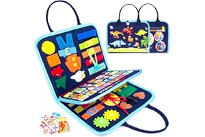 SPLAKS Busy Board, 20 in 1 Toddlers Toys Sensory Toys Activity Board for Learning Fine Motor Skills Preschool Educational Learning Toys Gift for Boys Girls-Dinosaur