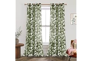 MRTREES Tende per Interni Moderne Verde Oliva Tende Trasparenti in Voile con Occhielli per Camera da Letto Soggiorno Salotto Eleganti Finestre Tenda con Stampa di Foglie 140x240 cm 2 Pezzi
