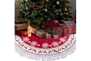 UNOLIGA Weihnachtsbaum Decke mit Quaste, 128cm Christmas Tree Skirt, Weihnachtsbaumrock Rund, Rot Weihnachtsbaum Teppich Groß, Christbaum Unterlage, Abdeckung für Christbaumständer (2023 Erweiterte Version)