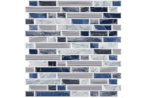 Yipscazo Peel and Stick Backsplash Tile for Kitchen, Kitchen Backsplash Peel and Stick Vinyl Tile in Blue (10 Sheets 10"x10")