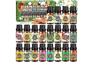 ZZXLOPEZ Set di oli essenziali, 20 x 10 ml, oli essenziali per diffusore, diffusore di aromi, puramente naturale, per sapone, candele, cosmetici, lavanda, eucalipto, bergamotto, rosa