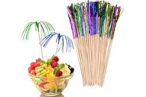 Cozlly 100 Pcs Pic Cocktail Aperitif, Décoration de Cocktails, Cocktail Baton Feu d'artifice, Baton Brochette de Fruits, Cure-Dents en Bois pour Cocktails, Aperitif, Boissons, Fruits, Cupcake