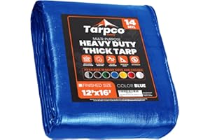 Tarpco Safety Lona de protección Lona Impermeable con Ojales, (3.65m X 4.85m, 245 g/m2) 14 Mil, Funda Protectora para Techo, Barco, Muebles, Jardín, Piscina, Coche, Azúl
