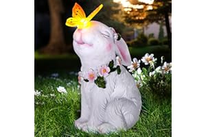 OMDEKOR Solarne figurki ogrodowe królika do użytku na zewnątrz, biały zając, dekoracja ogrodu, prezent dla dzieci, mamy, babci, wodoszczelna, zasilana energią słoneczną, rzeźba zwierzęca, do użytku na
