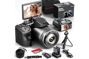 NBD 64MP Digital Camera，4K Vlogging Camera for YouTube with 3’’ Flip Screen,16X Digital Zoom,WIFI& Autofocus,Cameras Mic&Tripod,2 Batteries, 32GB TF Card，Dslr Camera (S200)