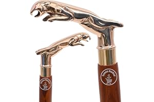 Samara Nautical Unique Handle Victorian Designer JAGUAR Brass Wooden Walking Stick Vintage Canes