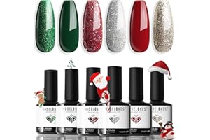 Modelones Vernis à Ongles UV Semi Permanent Vert Rouge Pailleté, Vert Sapin Lot 6 Couleur Noël Kit Soak Off Gel Nail Polish pour Banquet, Fête, Nail Art Manucure