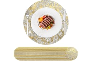 HYSENM 50 Pcs Disposable Gold Placemats Set Metallic 13 Inch Round Foil Mesh Pressed Table Doilies, Ultra-Thin Disposable Placement Mats for Home Decoration Dining Table Wedding Birthday Party