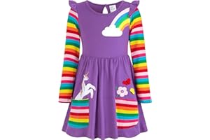 SFreeBo Vestito Bambina Unicorno Arcobaleno Vestiti Bambina Maniche Lunghe Ricami Stampati Abito Bambina 3-8 Anni
