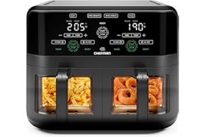 CHEFMAN 5.6L Dual Air Fryer Oven, Dishwasher Safe Frying Baskets, Double Air Fryer with Sync Finish, Hi-Fry, Auto Shutoff and Easy View Windows, Black