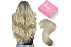 ‎YOUNGSEE YoungSee Microring Extensions Echthaar Ombre 60cm Microring Hair Extensions 1g/s Micro Loop Extensions Echthaar Aschblond mit Platinblond Micro Beads Hair Extensions fur Frauen 50g #18/60A/60
