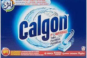 Calgon Powerball Tabs Pralka antykamieniowa 3 w 1, 1 opakowanie 30 podkładek do pralek antykamieniowych, dodatek do pralki dla ochrony przed kamieniem, brudem i nieprzyjemnym zapachem
