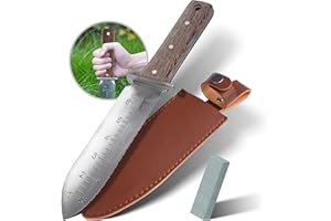 GARTOL Professional Garden Spade with Leather Sheath, Sharpening Stone Included, for Weeding, Digging, Pruning, and Cultivating