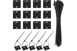 KONAMO Cable Ties Adhesive Mounts, 100 Pcs Self Adhesive Cable Zip Ties ＆ 100 Pcs Wire Tie Mount Base Holders, Sticky Pads Organizer with Self Locking Nylon Tie Wraps for DIY Home Office Workshop