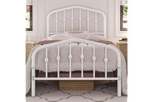 Yaheetech 3ft Single Bed Frames Slatted Metal Bed with Crown-inspired Design Headboard/Spacious Under-bed Storage White
