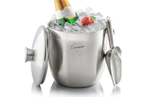 DURAWE COMPANY 3L Cubo de Hielo Aislado Exclusivo, Cubiteras Para Hielo Botellas Aislamientode Doble Pared, Acero Inoxidable, Para Fiestas, Con Tapa Colador Cucharita Cubo de Hielo Champanera Cubitera Para Botellas