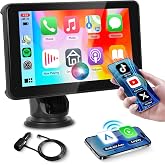 Wireless Carplay Screen Portable Car Stereo Android Auto Screen, Rimoody 7 Inch Touch Screen Portable Car play Bluetooth FM T