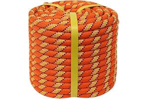 CRAYZA Double Braided Polyester Rope (1/2 in x 50 ft) Strong Arborist Rope 48 Strands for Tree Work Rigging Pulling Sailing Swing, Orange