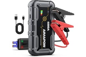 AIMAPOW Arrancador de Baterias de Coche, 4000A Arrancador de Coches (para Motor de Gas de 7.0L o Diesel de 5.5L), 12V Jump Starter Portátil, Clips de Seguridad Inteligentes, 3 Modos Lámpara LED
