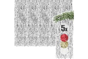 ‎COM-FOUR com-four® 5X Lametta - silberfarbene Lametta Girlande für Weihnachten - Christbaumschmuck für den Tannenbaum - Lametta-Vorhang mit welligen Fäden (silberfarben - 05 Stück)