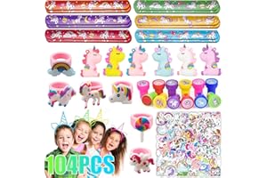DREAM HORSEX 104 Pezzi Unicorno Festa Bambina Regalo, Gadget Unicorno Compleanno Bambina, per Feste di Compleanno per Bambini, Unicorno Schiaffo Braccialetti Cerchietto Anello Timbri, Regalini Fine Festa