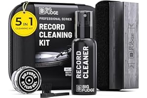 Big Fudge 5-in-1-Reinigungsset für Vinyl Schallplatten - Schallplatten Reinigung mit weicher Samtbürste Stylus Gel Reinigungslösung & Tasche - Professioneller Vinyl Reiniger
