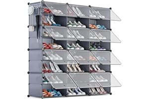 YIHATA Rangement Chaussure, Meuble Chaussure 48 Paires, 3 x 8 Niveaux Meuble a Chaussure, Armoire a Chaussures avec Porte, Boîtes à Chaussures, pour Entrée Salon Chambre, Gris