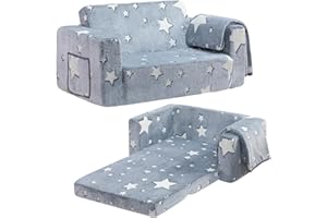 ‎BEJOY BEJOY BEJOYKindersofa, extra breite 2-in-1-Kleinkind-Sherpa-Couch zum Ausklappen, umwandelbar in EIN Krabbelbett oder eine Liege für Mädchen und Jungen, leuchtender Stern