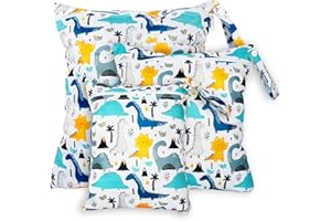 Rinfency 3 Stück Wetbag Groß Kindergarten für Baby Personalisiert Nappy Bag, Lässig Nasstasche Wechselwäsche Schwimmsachen wasserdichte Windeltasche, Klein Bikini Wet Bag Schwimmen Set (Dino)