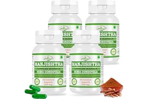 MORSAN NUTRAVEDA Manjishtha-Kapseln 500 mg. 60 Veganer. Einheiten | Manjith (Rubia Cordifolia) Extrakt-Kapseln für Männer und Frauen | Ayurvedische Kräuterergänzung/Heilmittel | 10:1 Stärke (4 Flasche mit 60 Kapseln)
