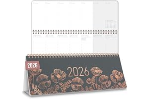 Häfft® Calendrier de bureau international 2026 horizontal "Poppy" 1 semaine 2 pages, 29,8 x 11,6 cm, multilingue - durable & respectueux du climat