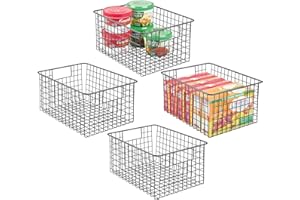 mDesign panier de rangement polyvalent (lot de 4) – boîte en métal pour la cuisine, le garde-manger, etc. – panier en métal compacte multi-usage avec poignées – gris