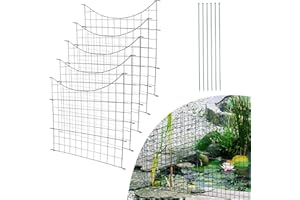 Izrielar Valla para estanque, valla de jardín, 11 unidades, juego de valla de rejilla, valla de estanque, valla de metal, 5 elementos de valla, 6 barras de fijación (arco inferior)
