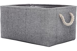 CREADARD Fabric Storage Basket, Foldable Linen Storage Box for Nursery and Home, Collapsible Canvas Shelf Basket for Wardrobe or Bedroom, Grey