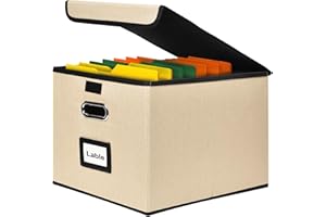 Okydoky Cajas de almacenamiento con tapa, caja colgante de tablero de fibra y papel en elegante aspecto de lino, adecuado para el hogar y la oficina, caja de almacenamiento de archivos y juguetes,