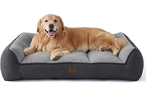 BEDSURE waschbares Hundebett Grosse Hunde - 122x89cm extra Dicke unterstützende Hundesofa mit wasserdichter Hülle, rutschfest Hundekorb große mit weichem plüsch Sherpa,dunkelgrau
