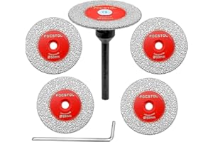 Mini diamentowe ostrze do grawerowania – FOCSTOL 5 szt. 50 mm tarcza tnąca i 1 szt. okrągły trzpień 1/4 cala (6 mm) do marmuru, granitu, sztucznego kamienia, porcelany, płytek ceramicznych