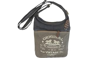 Sunsa Damska torba na ramię. Torba Hobo wykonana z płótna/płótna i skóry. Torba w stylu vintage retro z dużą ilością kieszeni na zamek błyskawiczny. Mały Crossover jako pomysły na prezent dla kobiet, Szary, zielony khaki