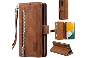 EYZUTAK Handyhülle für Samsung Galaxy A14 5G,Flip Case Lederhülle Reißverschluss Magnetverschluss Brieftasche mit 9 Kartenfächern Standfuntion Retro Matt Ledertasche-Braun