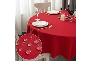Yeahshion Tovaglia Rotonda Antimacchia Rosso Natale Φ150cm, Tovaglia Impermeabile Effetto Lino Poliestere per Protezione Tavolo, Sala da Pranzo, Ristorante (Rosso, Φ150cm)