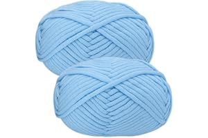‎RENYIZ Häkelgarn Baumwolle Wolle zum Häkeln Chenille 2x50g Häkelwolle,Crochet Yarn Dickes Baumwoll-Nylon-Mischgarn Häkelgarn für Anfänger Hellblaues Garn