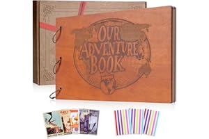 GAEVENWIN Our Adventure Book Fotoalbum Zum Selbstgestalten 80 Seiten,DIY Geschenk Scrapbooking Set für Wei hnachtstag,Fa milie,Jahrestag,Geburtstags,Valentinstag,Hochzeit (Holz)