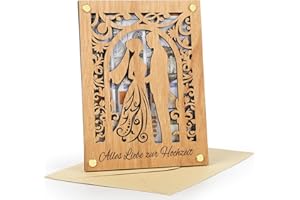 COCHIE Prezent pieniężny ślub kartka ślubna drewniana prezent ślubny dla pary młodej spersonalizowane prezenty pieniężne kartka z życzeniami z drewna na wesele, prezent pieniężny, opakowanie z kopertą